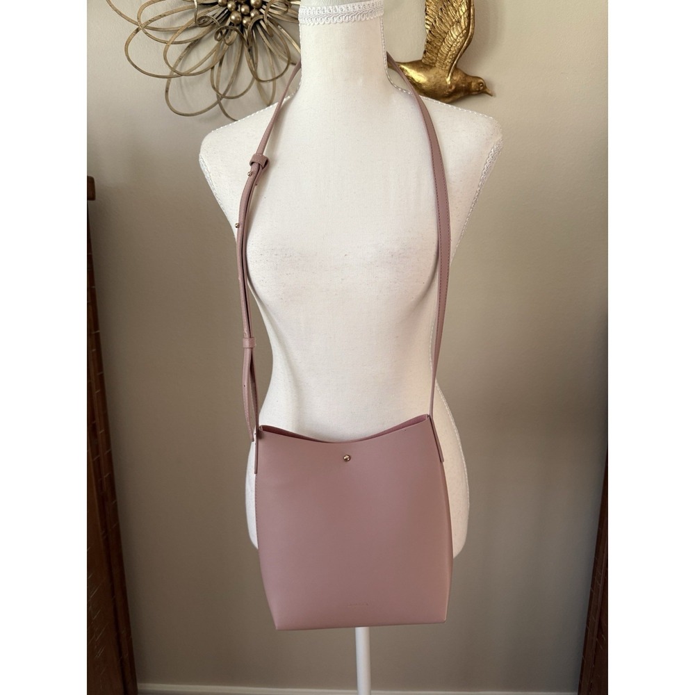 Anthropologie Samara‎ Pink Crossbody Bucket Bag Minimalist Blush Vegan Leather